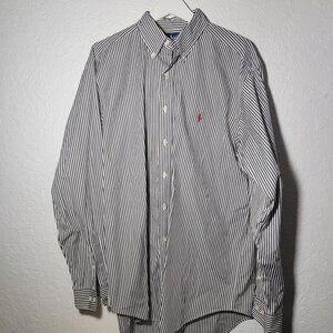 Ralph Lauren Classic Fit Dress Shirt Black with White Stripes Red Pony - L